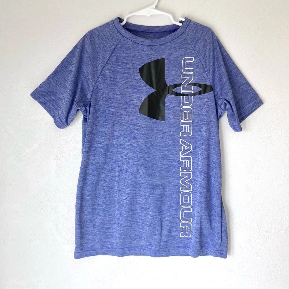 NWT Under Armour Tech Split Logo Hybrid T-Shirt Blue Size M
